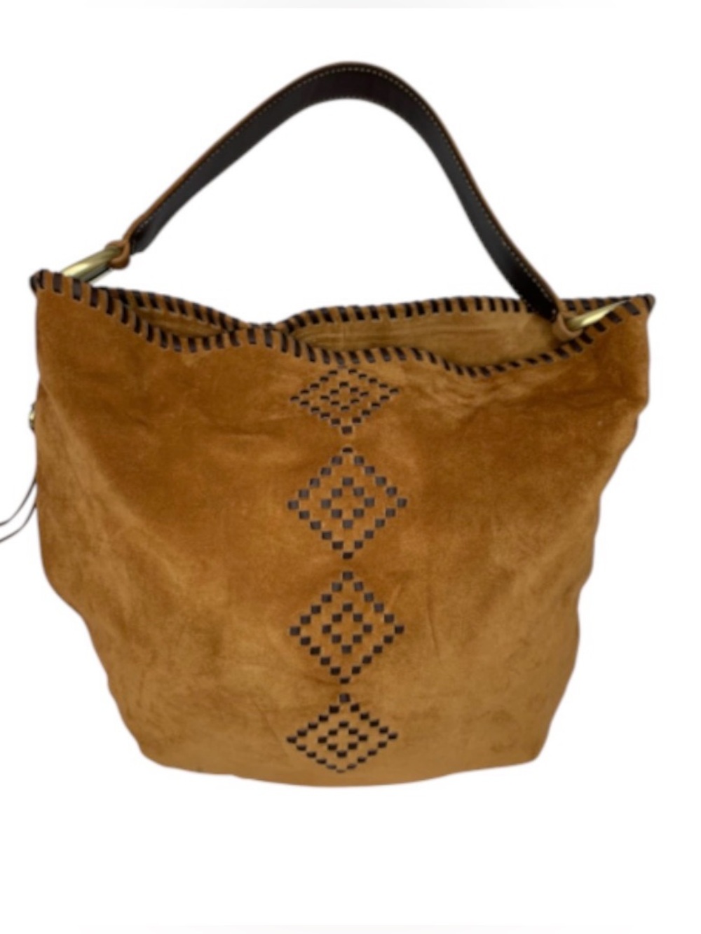 HOBO HARLEY BROWN SUEDE WHIP STITCH TRIM SHOULDER BAG PURSE EXCELLENT !